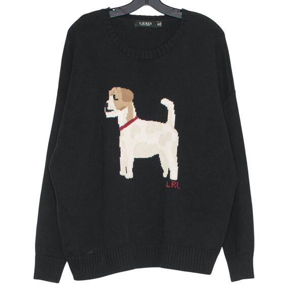 Ralph Lauren Sweater Dog Intarsia Terrier Preppy Academia Heritage Black XXL - Picture 1 of 10